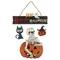 15" Skeleton with Jack-O-Lanterns & Black Cat Happy Halloween Hanging Sign